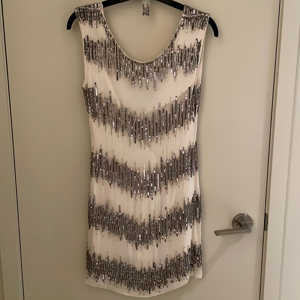 Alice & Olivia White Sequinned Dress, Size 0 - Picture 1 of 7